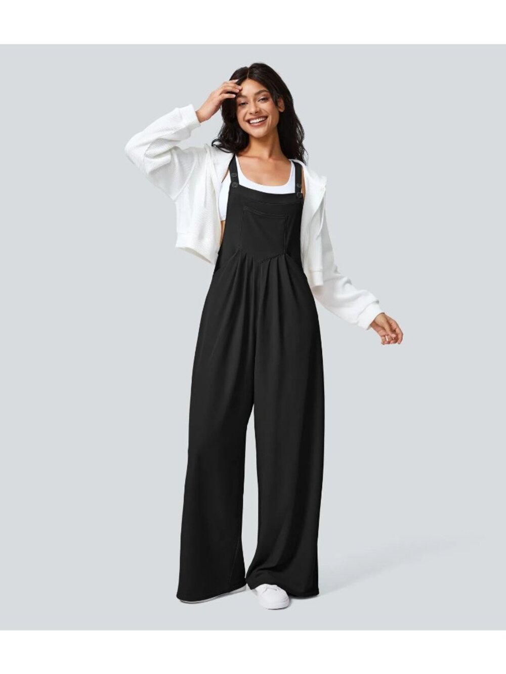Halara XS waffle casual overalls  Black Wide-Leg  XS nwt